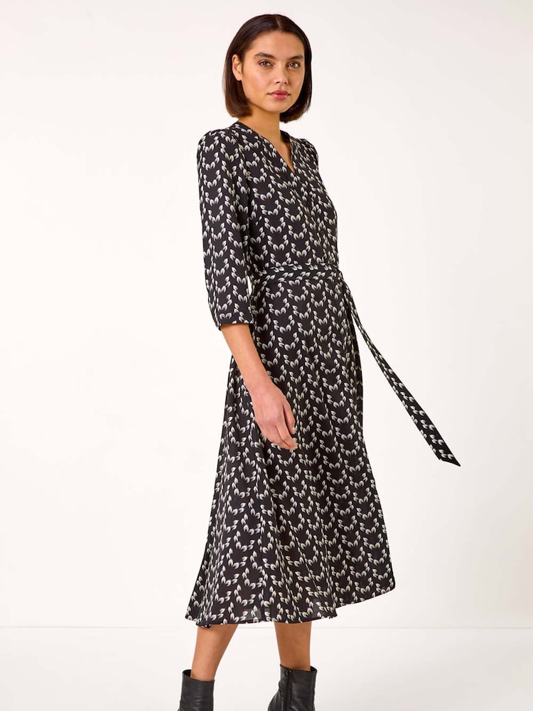 Roman Black Leaf Print Midi Shirt Dress - Image 2 of 5