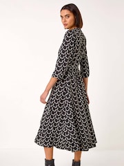 Roman Black Leaf Print Midi Shirt Dress - Image 3 of 5
