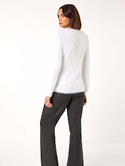 Roman White Embellished Fluffy Knit Jumper - Image 3 of 5