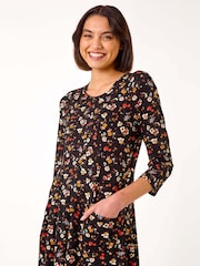 Roman Black Floral Print Pocket Detail Tunic - Image 1 of 5