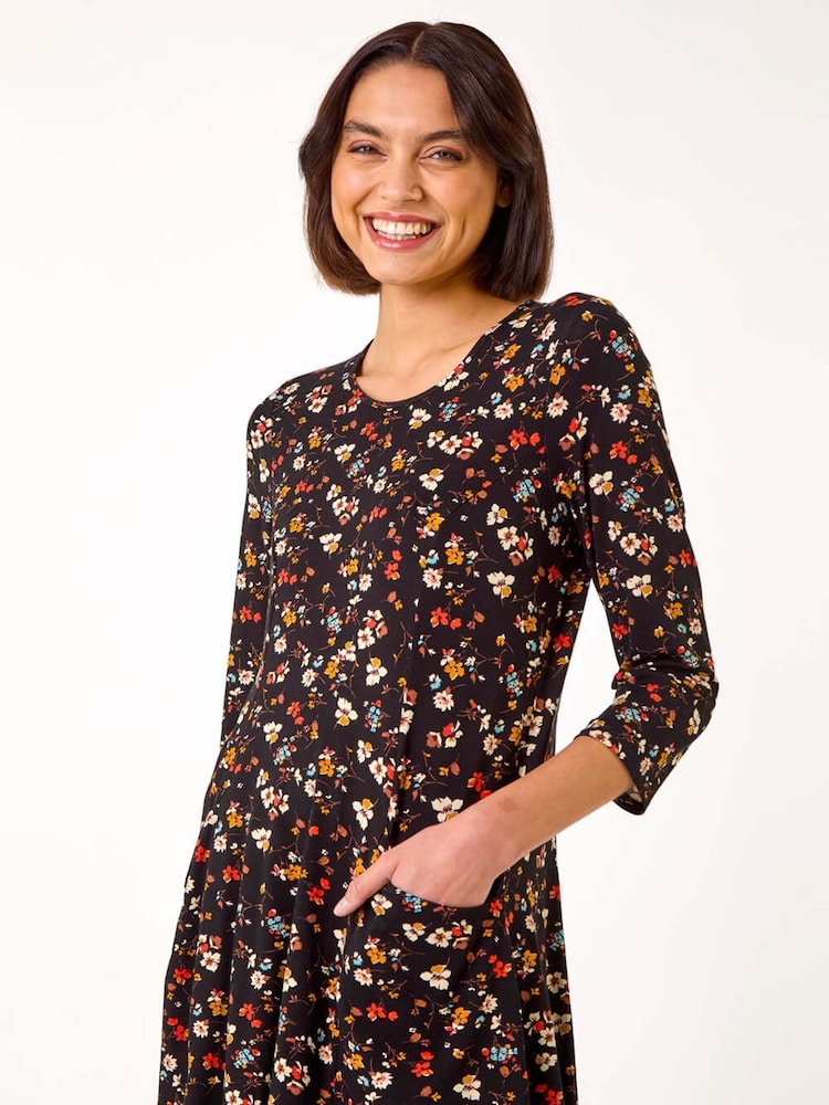 Roman Black Floral Print Pocket Detail Tunic - Image 1 of 5