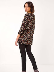 Roman Black Floral Print Pocket Detail Tunic - Image 3 of 5
