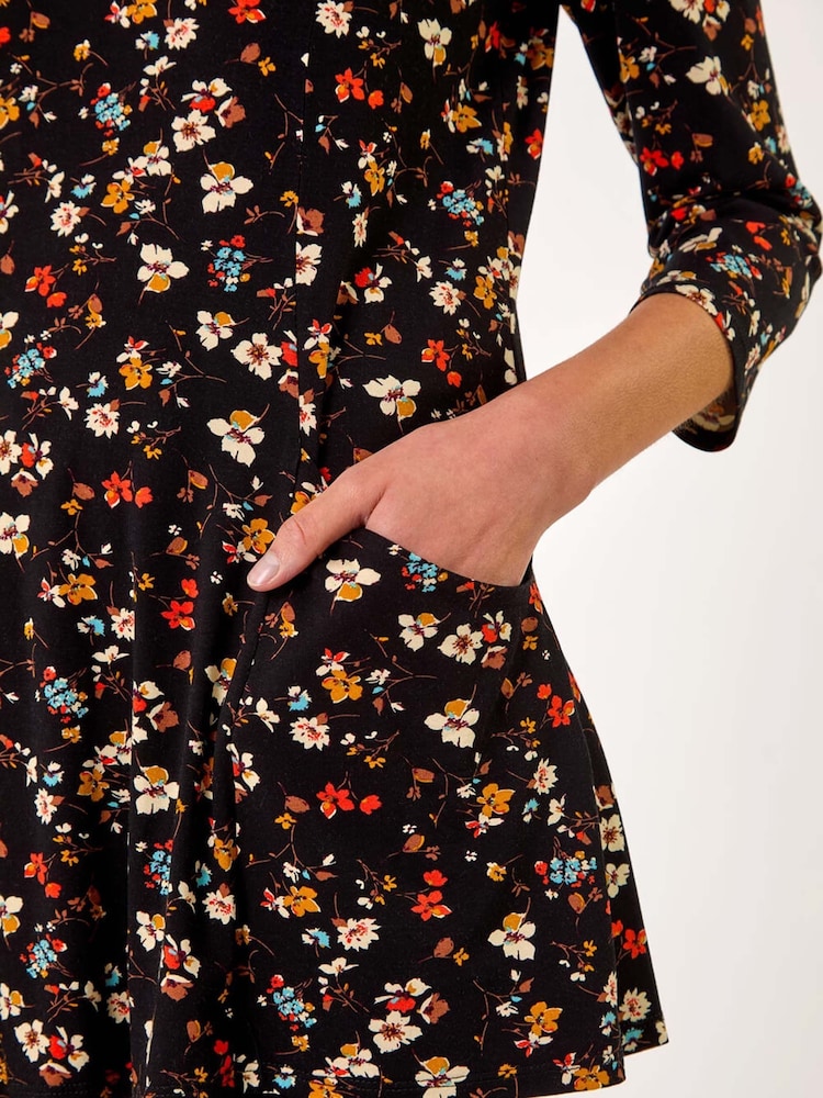 Roman Black Floral Print Pocket Detail Tunic - Image 5 of 5