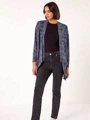 Roman Grey Linear Floral Print Gathered Cardigan - Image 2 of 5