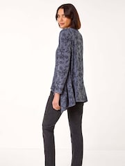 Roman Grey Linear Floral Print Gathered Cardigan - Image 3 of 5