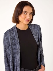 Roman Grey Linear Floral Print Gathered Cardigan - Image 4 of 5