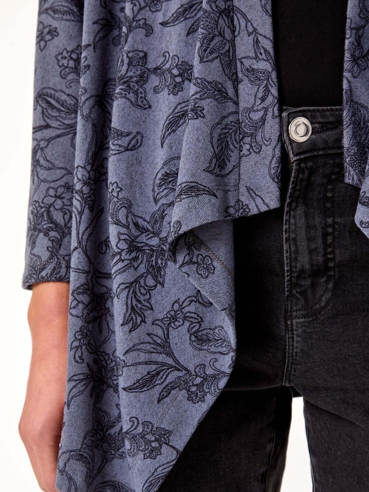 Roman Grey Linear Floral Print Gathered Cardigan - Image 5 of 5