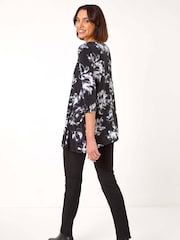 Roman Black Floral Print Textured Top - Image 3 of 5