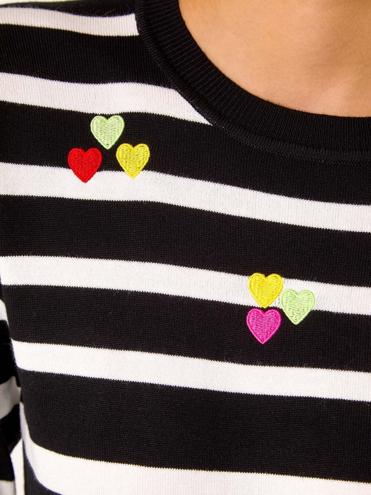 Roman Black Stripe Heart Crew Neck Knit Jumper - Image 1 of 5