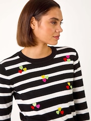 Roman Black Stripe Heart Crew Neck Knit Jumper - Image 2 of 5