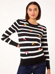 Roman Black Stripe Heart Crew Neck Knit Jumper - Image 5 of 5