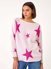 Roman Pink Star Jacquard Jumper - Image 4 of 5