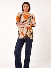 Roman Brown Floral Print Tunic Jumper - Image 1 of 5