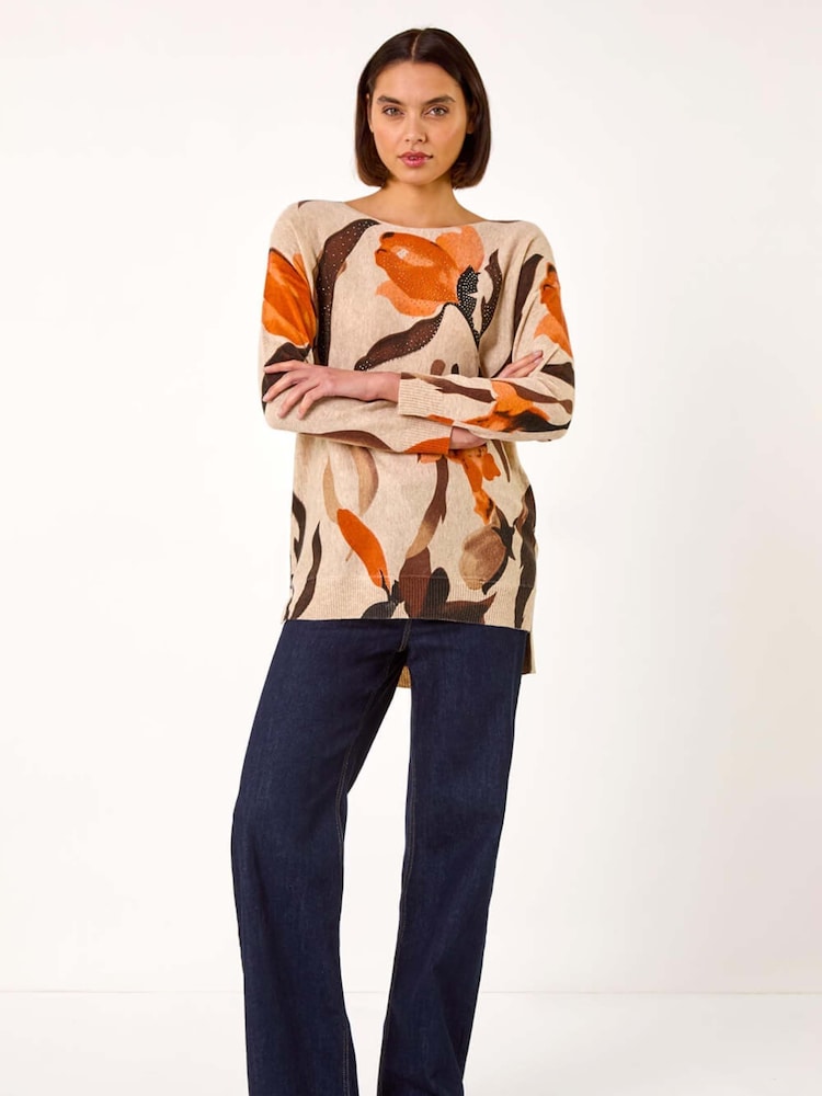 Roman Brown Floral Print Tunic Jumper - Image 1 of 5