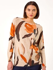 Roman Brown Floral Print Tunic Jumper - Image 4 of 5