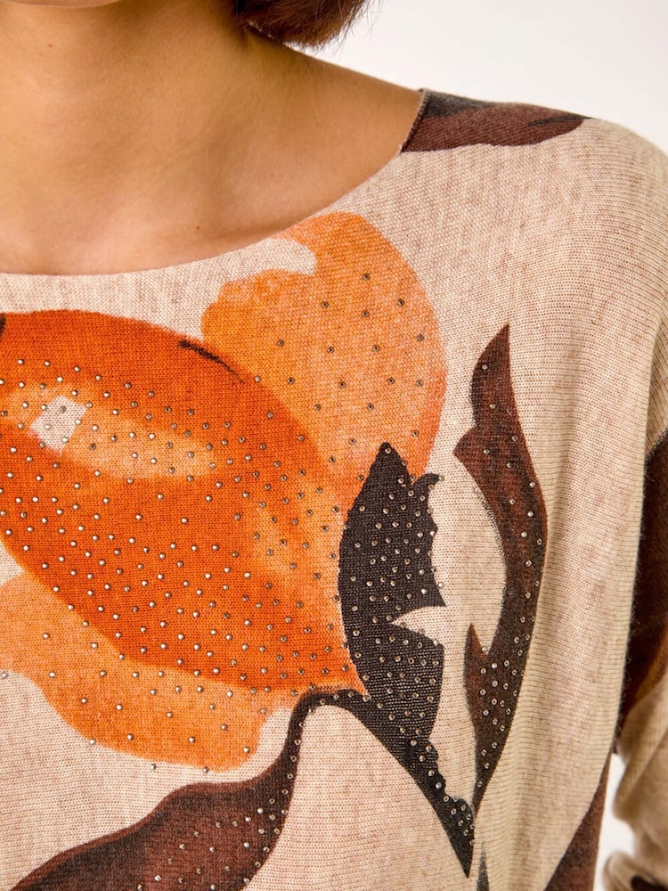 Roman Brown Floral Print Tunic Jumper - Image 5 of 5
