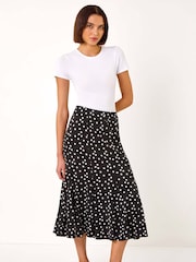 Roman Black Polkadot Print Panel Skirt - Image 1 of 5