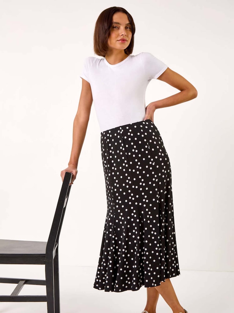 Roman Black Polkadot Print Panel Skirt - Image 2 of 5