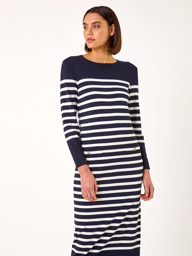 Azul - Roman Stripe Print Knit Midi Dress - Imagen 1 de 5 Azul - Roman Stripe Print Knit Midi Dress - Imagen 1 de 5