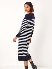 Azul - Vestido midi de malha com estampa de listras romanas - Imagem 2 de 5