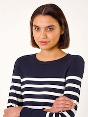 Azul - Vestido midi de malha com estampa de listras romanas - Imagem 4 de 5