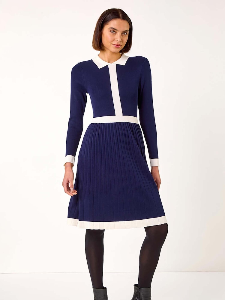 Blau - Roman Contrast Collar Knitted Dress - Bild 1 von 5 Blau - Roman Contrast Collar Knitted Dress - Bild 1 von 5