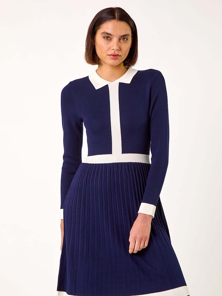 Blau - Roman Contrast Collar Knitted Dress - Bild 2 von 5 Blau - Roman Contrast Collar Knitted Dress - Bild 2 von 5
