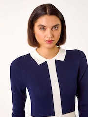 Roman Blue Contrast Collar Knitted Dress - Image 4 of 5