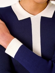 Roman Blue Contrast Collar Knitted Dress - Image 5 of 5