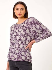 Roman Pink Floral Banded Hem Snit Top - Image 1 of 5