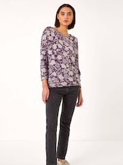 Roman Pink Floral Banded Hem Snit Top - Image 2 of 5