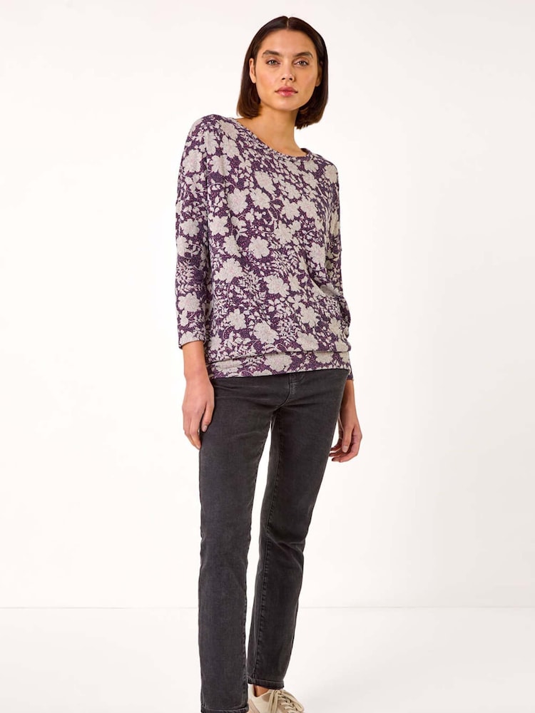 Roman Pink Floral Banded Hem Snit Top - Image 2 of 5