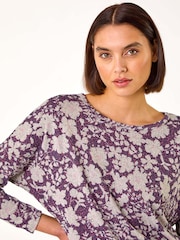 Roman Pink Floral Banded Hem Snit Top - Image 4 of 5