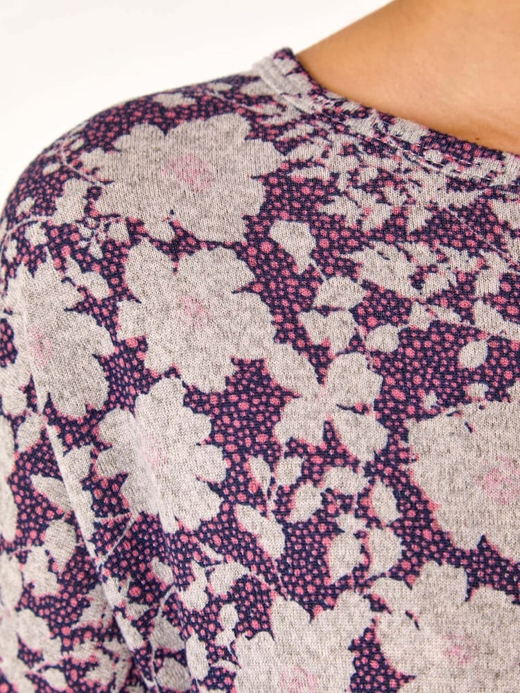Roman Pink Floral Banded Hem Snit Top - Image 5 of 5