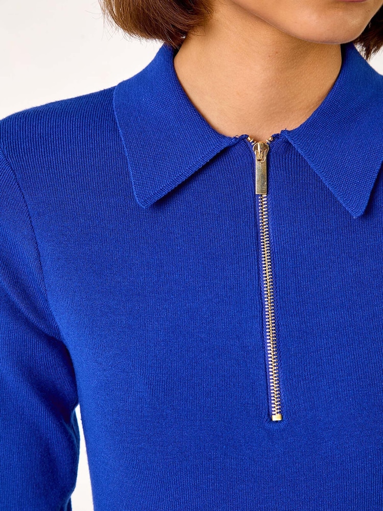 Roman Blue Zip Detail Knitted Dress - Image 5 of 5