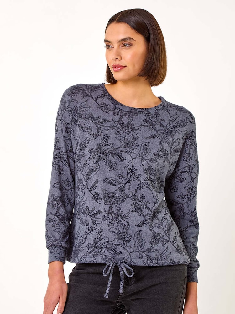 Roman Grey Floral Print Tie Hem Top - Image 1 of 5