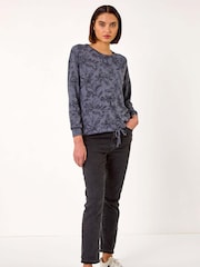 Roman Grey Floral Print Tie Hem Top - Image 2 of 5