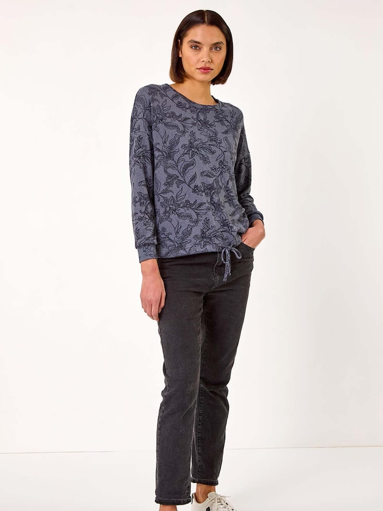 Roman Grey Floral Print Tie Hem Top - Image 2 of 5