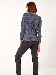 Roman Grey Floral Print Tie Hem Top - Image 3 of 5