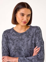 Roman Grey Floral Print Tie Hem Top - Image 4 of 5