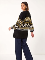 Roman Green Jacquard Knit Cardigan - Image 3 of 5