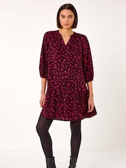 Roman Red Floral Print Abstract Frill Shirt Dress - Image 2 of 5