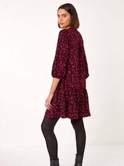 Roman Red Floral Print Abstract Frill Shirt Dress - Image 3 of 5