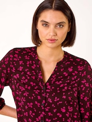 Roman Red Floral Print Abstract Frill Shirt Dress - Image 4 of 5
