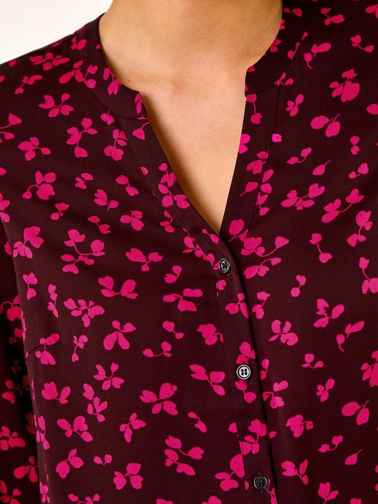 Roman Red Floral Print Abstract Frill Shirt Dress - Image 5 of 5