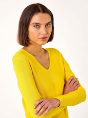 Roman Yellow Soft Knit V-Neck Jumper - Image 1 of 5
