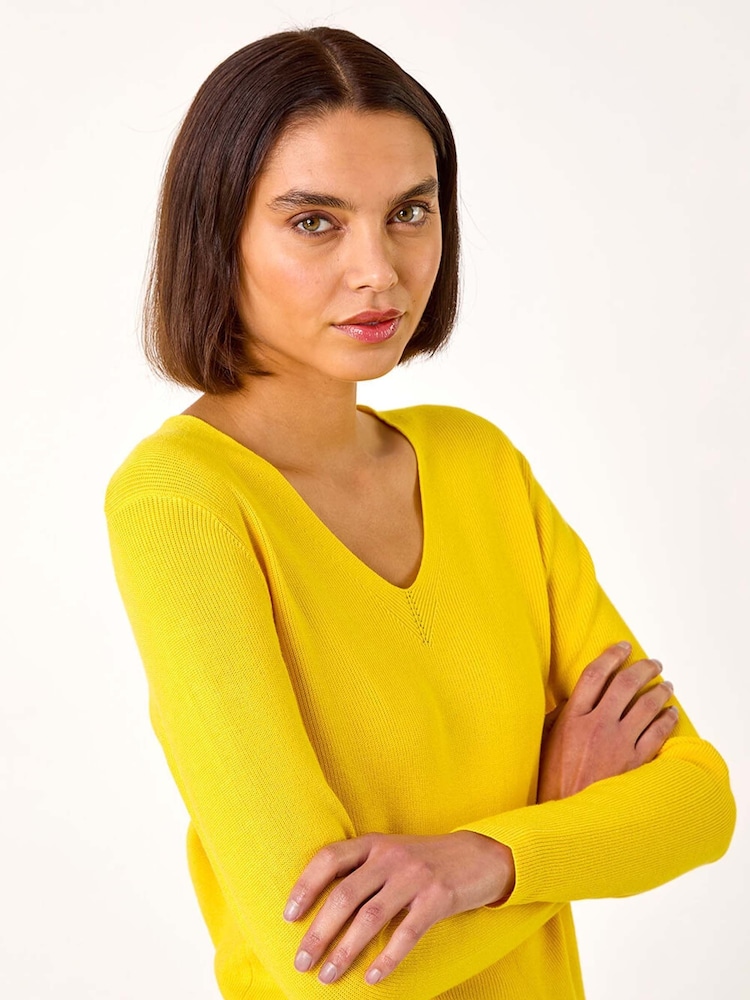 Roman Yellow Soft Knit V-Neck Jumper - Image 1 of 5