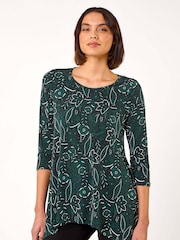 Roman Green Floral Print Swing Tunic Top - Image 1 of 5