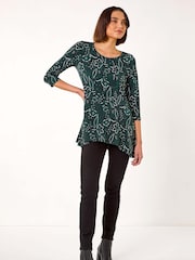 Roman Green Floral Print Swing Tunic Top - Image 2 of 5