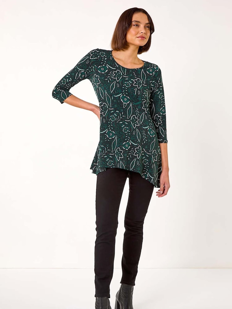 Roman Green Floral Print Swing Tunic Top - Image 2 of 5